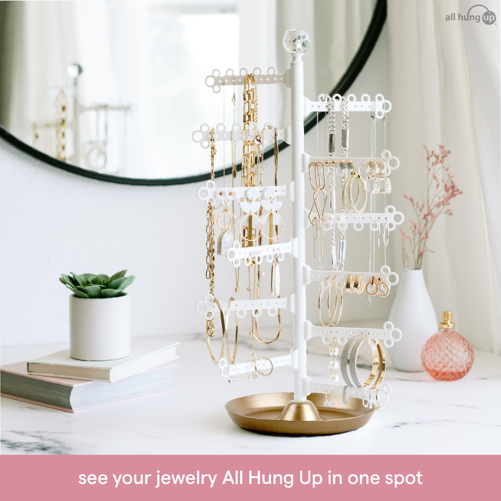 All Hung Up 12-Tier 17.5 Jewelry Organizer Stand, 120 Hole Earring  Organizer, Necklace Organizer, Bracelet Holder, Ring Holder, Jewelry Tree  with Rotating Branches, Black 